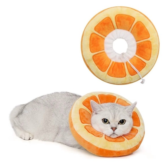 Unbranded Other - NEW Large Orange Slice Pet Elizabethan Recovery Collar Cat Dog Orange Plush Soft